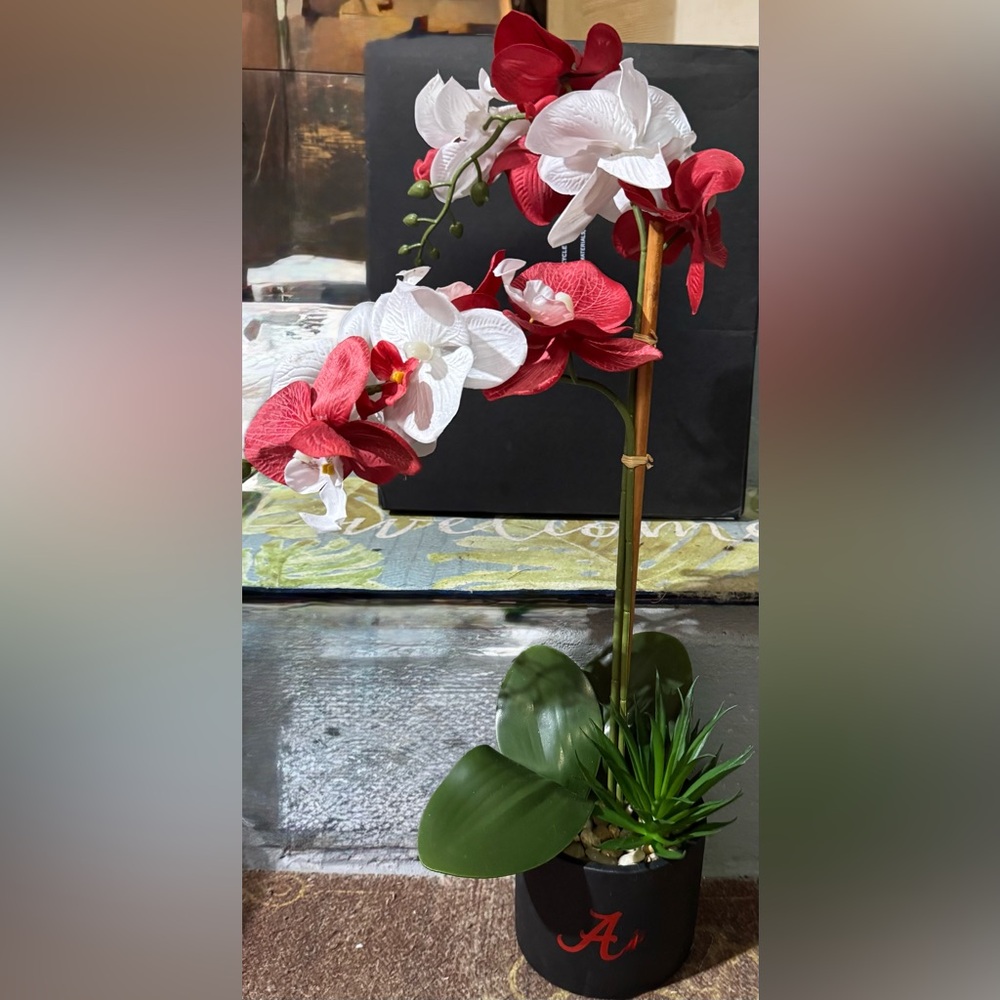 Chic Red and White Faux Orchid Display